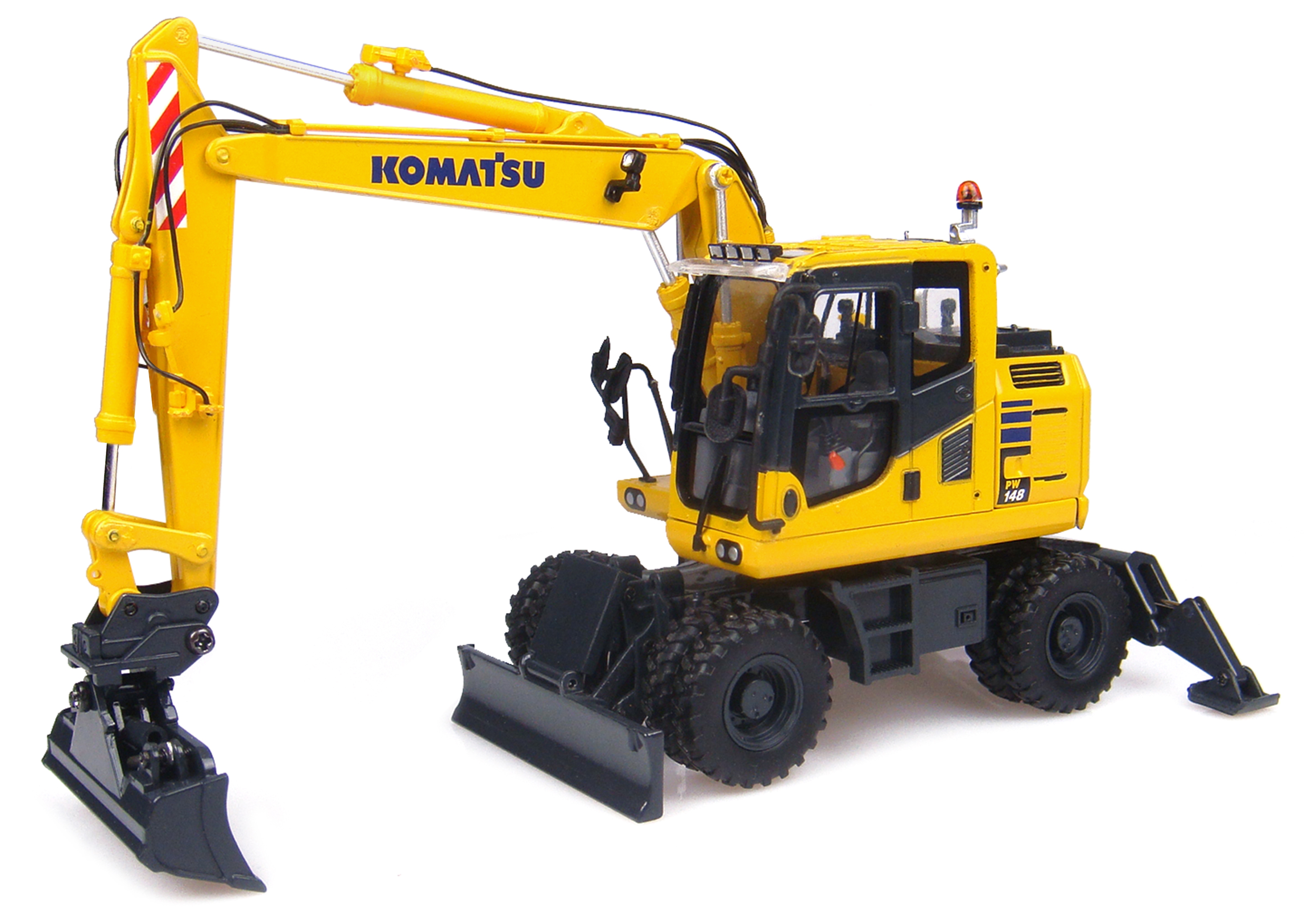 Komatsu Pw148-10 Wheeled Excavator With Standard And Ditch Cleaning Buckets 1/50 Diecast Model By Universal Hobbies