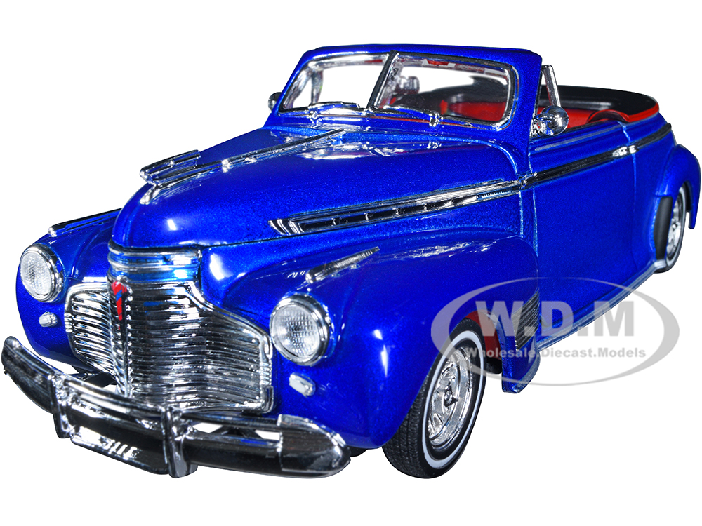 1941 Chevrolet Special Deluxe Convertible Candy Blue Metallic With Red Interior Low Rider Collection 1/24 Diecast Model Car By Welly