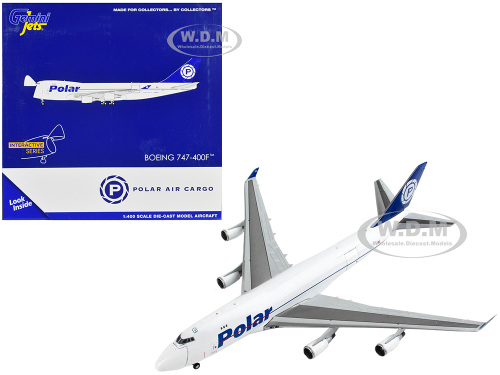 Boeing 747-400F Commercial Aircraft Polar Air Cargo White with Blue Tail Interactive Series 1/400 Diecast Model Airplane by GeminiJets