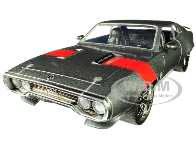 1972 Plymouth Gtx 440 Metallic Gray With Red Stripe "bigtime Muscle" 1/24 Diecast Model Car By Jada