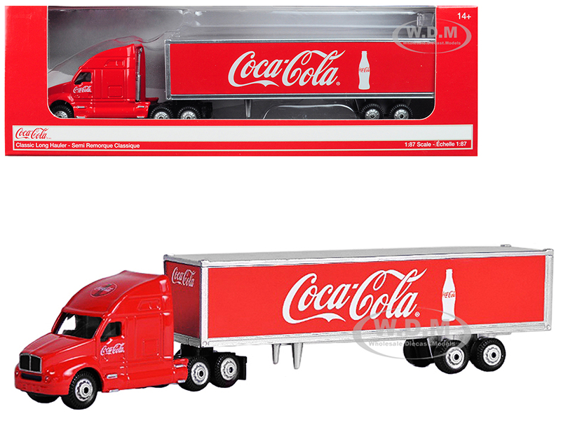 Classic Long Hauler Tractor Trailer "Coca-Cola" Red 1/87 (HO) Scale Diecast Model by Motor City Classics
