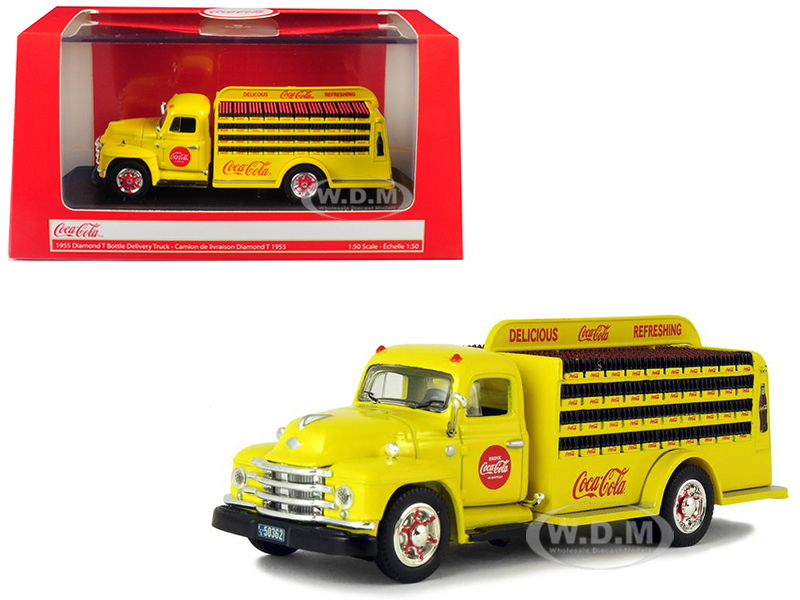 Image of 1955 Diamond T Bottle Delivery Truck "Coca-Cola" Yellow 1/50 Diecast Model Car by Motorcity Classics