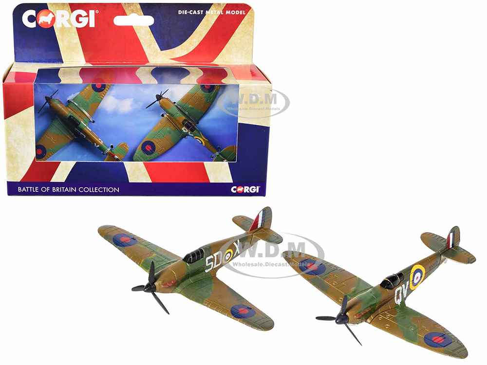 Supermarine Spitfire Fighter Aircraft and Hawker Hurricane Fighter Aircraft Set of 2 Pieces RAF Battle of Britain Collection Diecast Models by Corgi