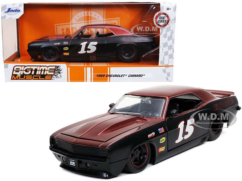 Image of 1969 Chevrolet Camaro 15 "Jeeger" Matt Black and Red "Bigtime Muscle" 1/24 Diecast Model Car by Jada