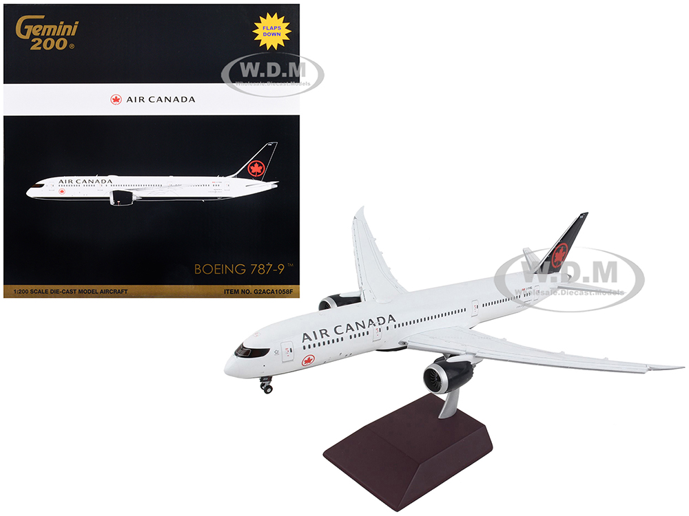 Boeing 787-9 Commercial Aircraft with Flaps Down Air Canada White with Black Tail Gemini 200 Series 1/200 Diecast Model Airplane by GeminiJets