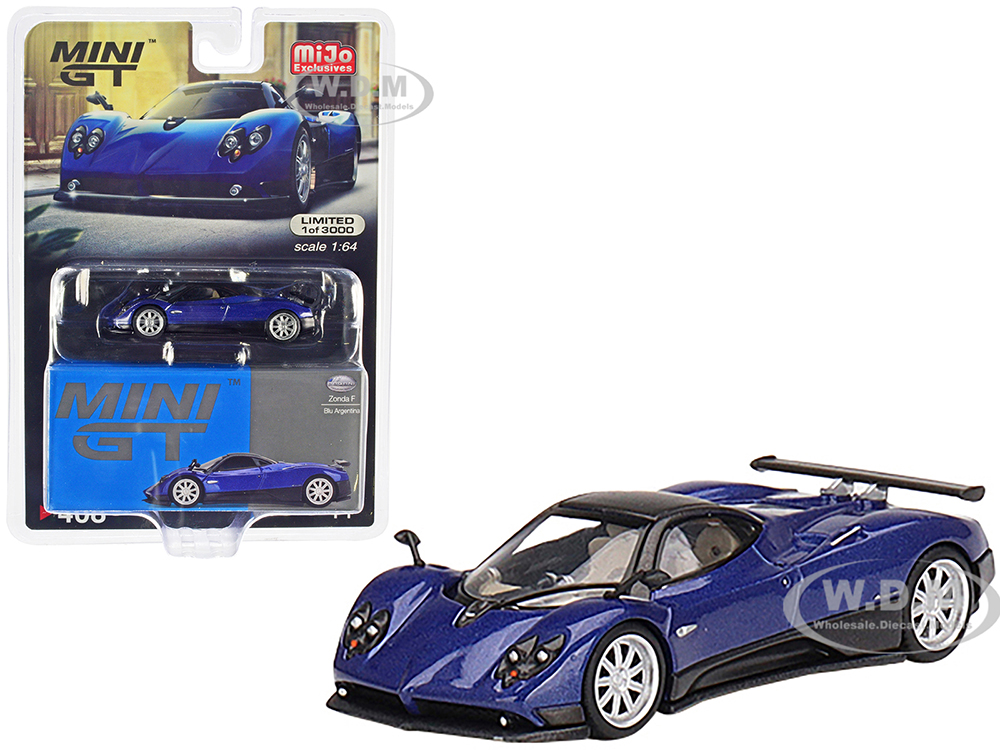 Pagani Zonda F Blu Argentina Blue Metallic with Black Top Limited Edition to 3000 pieces Worldwide 1/64 Diecast Model Car by True Scale Miniatures