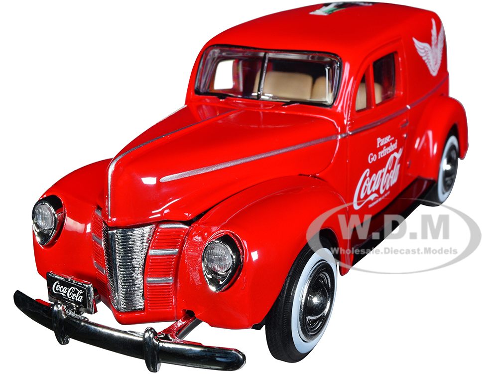 1940 Ford Sedan Cargo Van Red Pause... Go Refreshed Coca-Cola With Vending Machine Accessory 1/24 Diecast Model Car By Motor City Classics