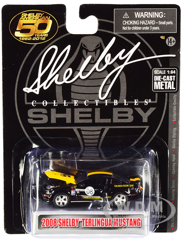 2008 Ford Shelby Mustang #08 Terlingua Black and Yellow Shelby American 50 Years (1962-2012) 1/64 Diecast Model Car by Shelby Collectibles