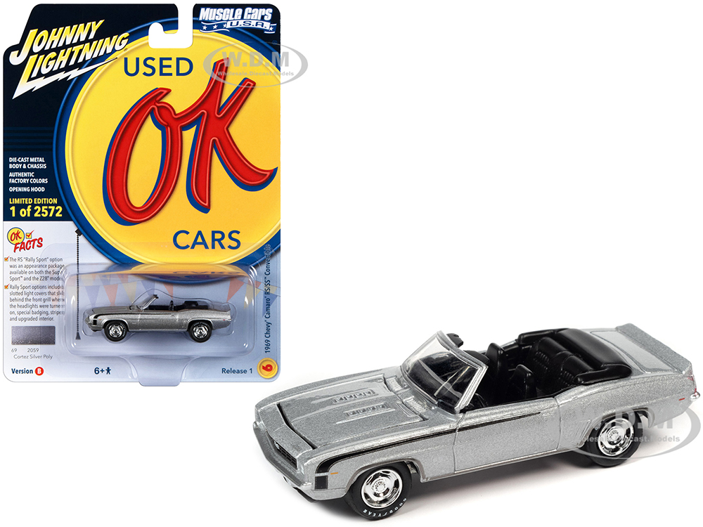 1969 Chevrolet Camaro RS/SS Convertible Cortez Silver Metallic with Black Stripes Limited Edition to 2572 pieces Worldwide 