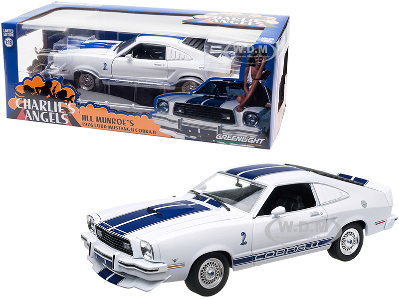 1976 Ford Mustang II Cobra II (Jill Munroes) White with Blue Racing Stripes 