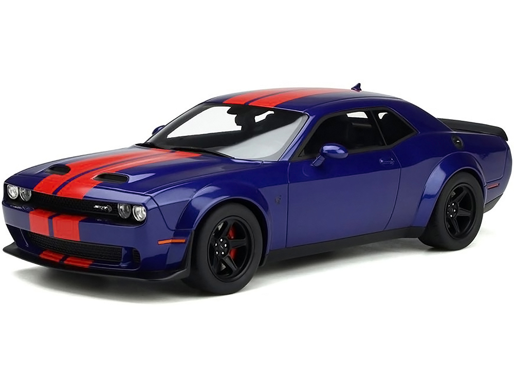 2021 Dodge Challenger Super Stock Blue with Red Stripes 1/18 Model Car by GT Spirit