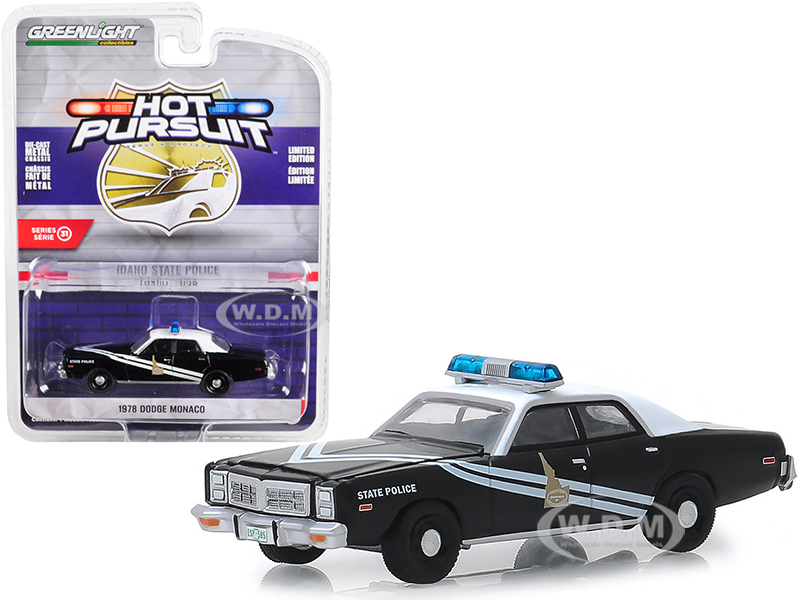 1978 Dodge Monaco "idaho State Police" Black And White "hot Pursuit" Series 31 1/64 Diecast Model Car By Greenlight
