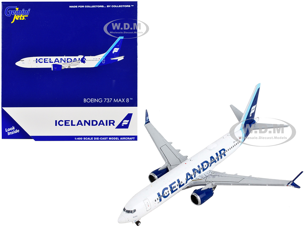 Boeing 737 MAX 8 Commercial Aircraft Icelandair White with Blue Tail 1/400 Diecast Model Airplane by GeminiJets