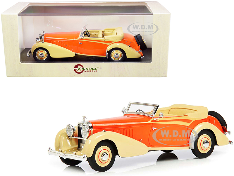 1934 Hispano Suiza J12 Convertible (Top Down) RHD (Right Hand Drive) by Carrosserie Vanvooren Cream and Orange Limited Edition to 250 pieces Worldwid