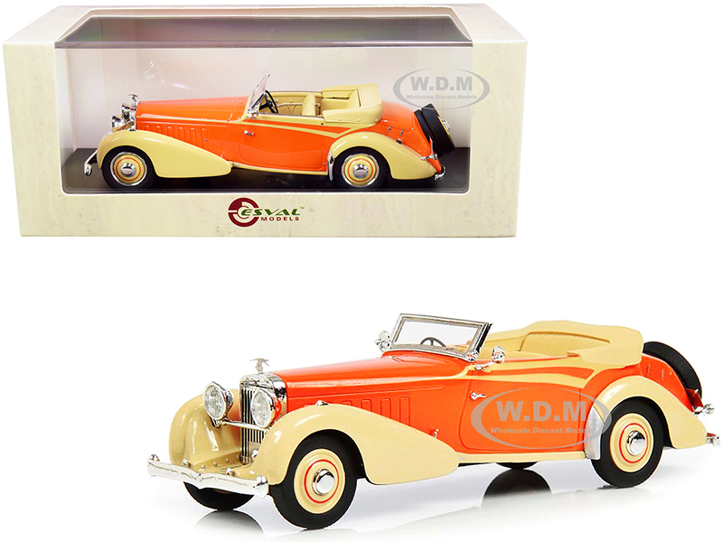 Image of 1934 Hispano Suiza J12 Convertible (Top Down) RHD (Right Hand Drive) by Carrosserie Vanvooren Cream and Orange Limited Edition to 250 pieces Worldwid