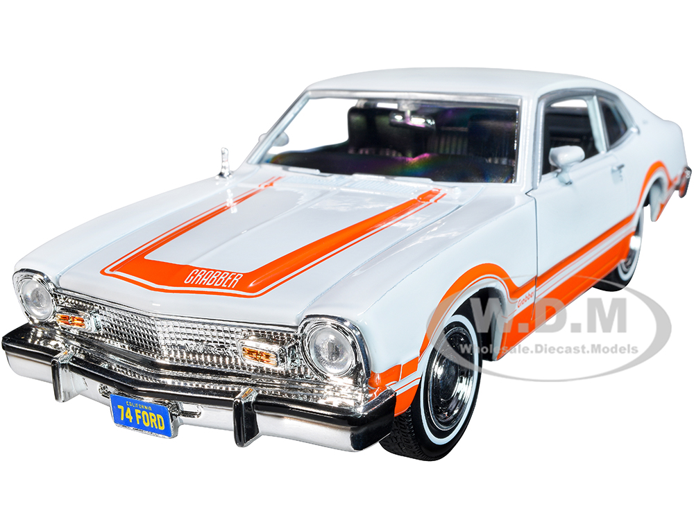 1974 Ford Maverick Grabber White with Orange Stripes Forgotten Classics Series 1/24 Diecast Model Car by Motormax