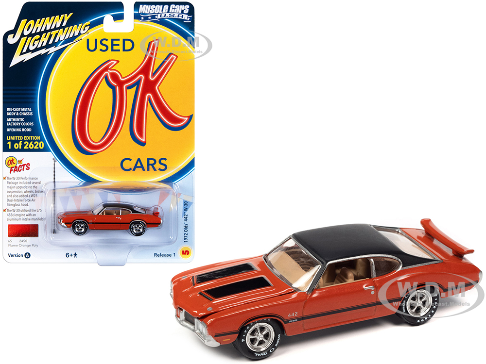 1972 Oldsmobile 442 W-30 Flame Orange Metallic with Matt Black Top and Stripes Limited Edition to 2620 pieces Worldwide 