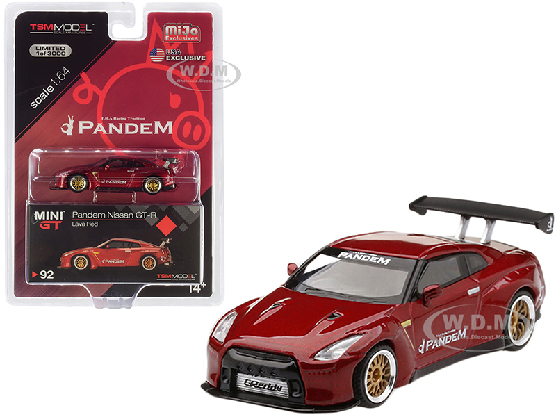 Image of Nissan GT-R R35 Pandem with GT Wing Lava Red Limited Edition to 3000 pieces Worldwide 1/64 Diecast Model Car by True Scale Miniatures