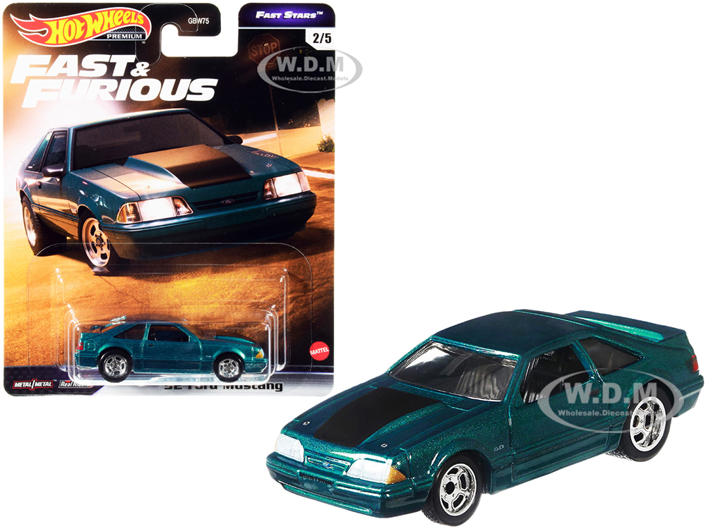 1992 Ford Mustang 5.0 Green Metallic with Black Stripe "Fast &amp; Furious" Diecast Model Car by Hot Wheels