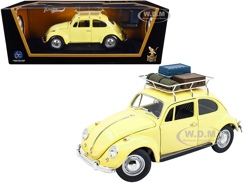 1967 Volkswagen Beetle with Roof Rack and Luggage Yellow 1/18 Diecast Model Car by Road Signature