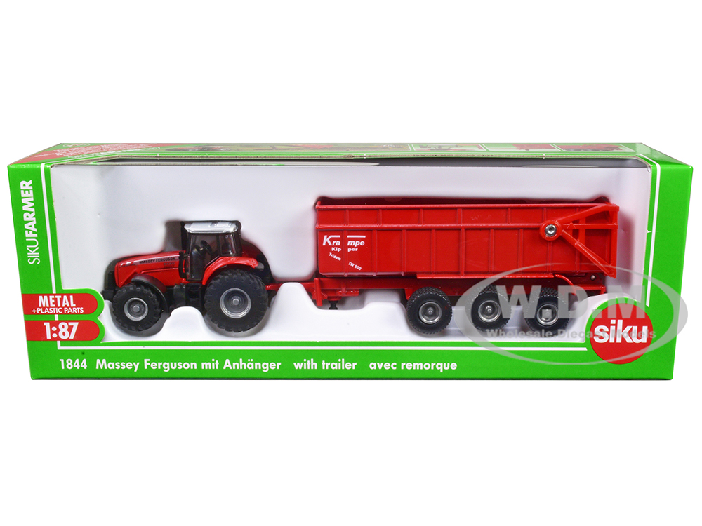 Massey Ferguson 8480 Dyna VT Tractor Red with Silver Top and Krampe Dump Trailer Red 1/87 (HO) Diecast Models by Siku