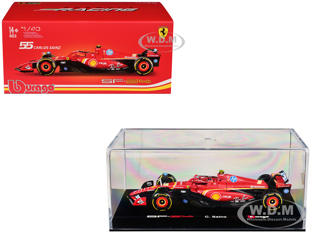 Ferrari SF-24 #55 Carlos Sainz Formula One F1 World Championship (2024) with Display Case Formula Racing Series 1/43 Diecast Model Car by Bburago