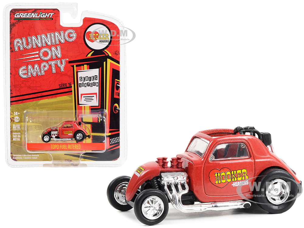 Topo Fuel Altered Dragster Red Hooker Headers Running On Empty Series 16 1/64 Diecast Model Car By Greenlight