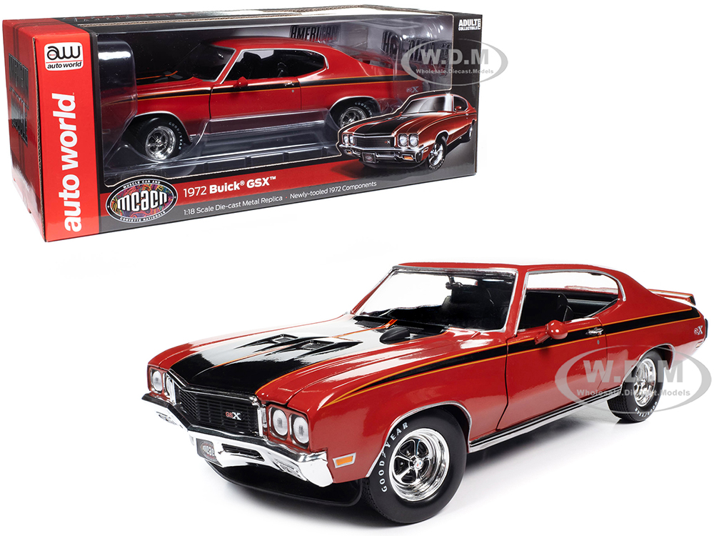1972 Buick GSX Fire Red with Black Stripes Muscle Car &amp; Corvette Nationals (MCACN) American Muscle Series 1/18 Diecast Model Car by Auto World