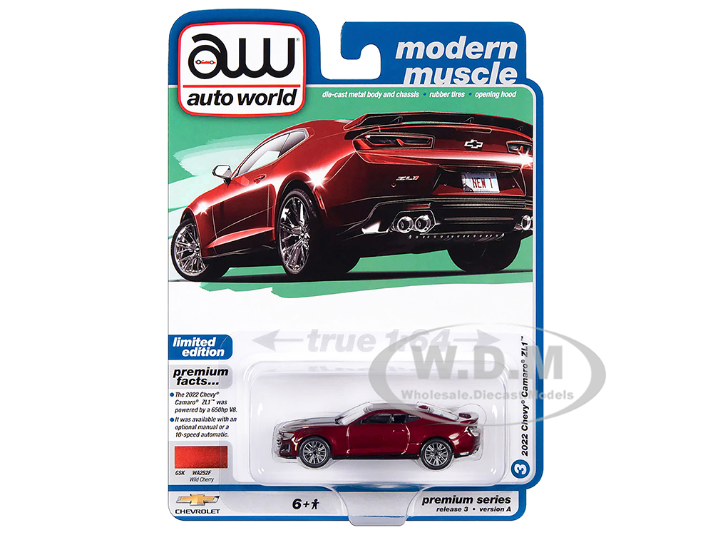 2022 Chevrolet Camaro ZL1 Wild Cherry Red Metallic "Modern Muscle" Limited Edition 1/64 Diecast Model Car by Auto World