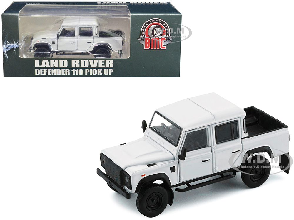 Land Rover Defender 110 Pickup Truck White with Extra Wheels 1/64 Diecast Model Car by BM Creations
