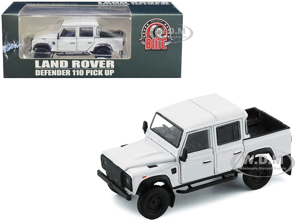 Land Rover Defender 110 Pickup Truck White With Extra Wheels 1/64 Diecast Model Car By BM Creations