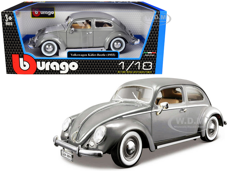 1955 Volkswagen Kafer Beetle Gray 1/18 Diecast Model Car by Bburago