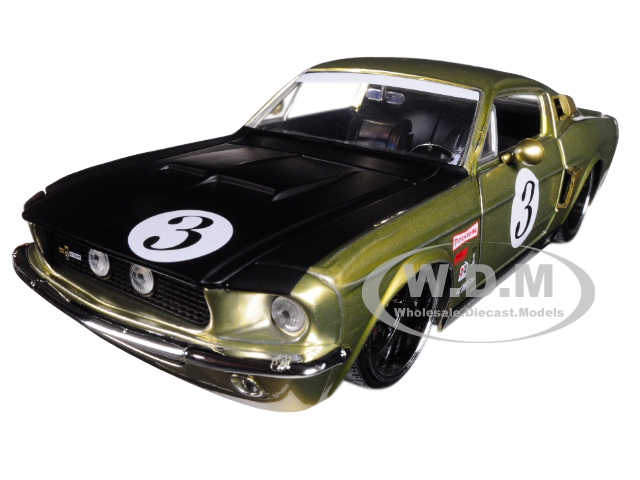 1967 Ford Shelby GT-500 #3 Gold with Matt Black Hood Bigtime Muscle Series 1/24 Diecast Model Car by Jada