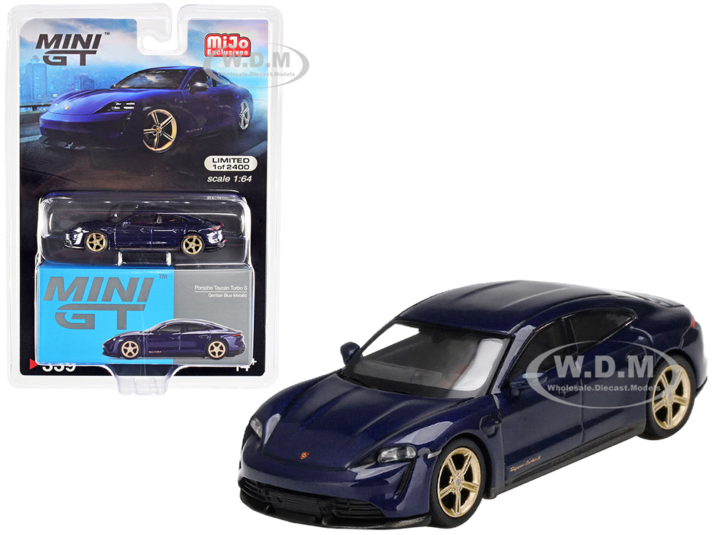Porsche Taycan Turbo S Gentian Blue Metallic Limited Edition to 2400 pieces Worldwide 1/64 Diecast Model Car by True Scale Miniatures