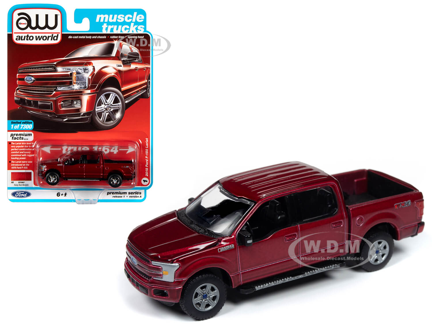 Image of 2018 Ford F-150 Lariat Pickup Truck Ruby Red Metallic "Muscle Trucks" Limited Edition to 7300 pieces Worldwide 1/64 Diecast Model Car by Autoworld