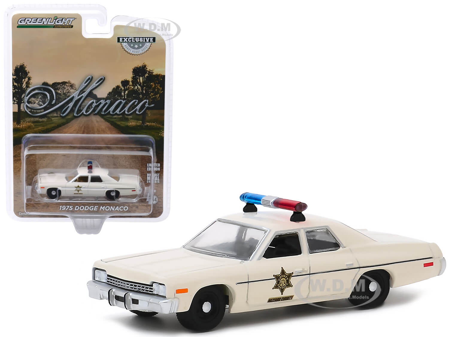 1975 Dodge Monaco Cream Hazzard County Sheriff Hobby Exclusive 1/64 Diecast Model Car by Greenlight