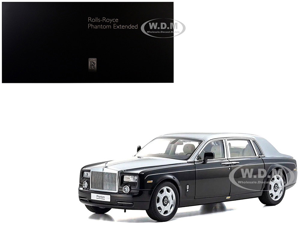 Rolls Royce Phantom EWB (Extended Wheelbase) Black and Silver Metallic 1/18 Diecast Model Car by Kyosho