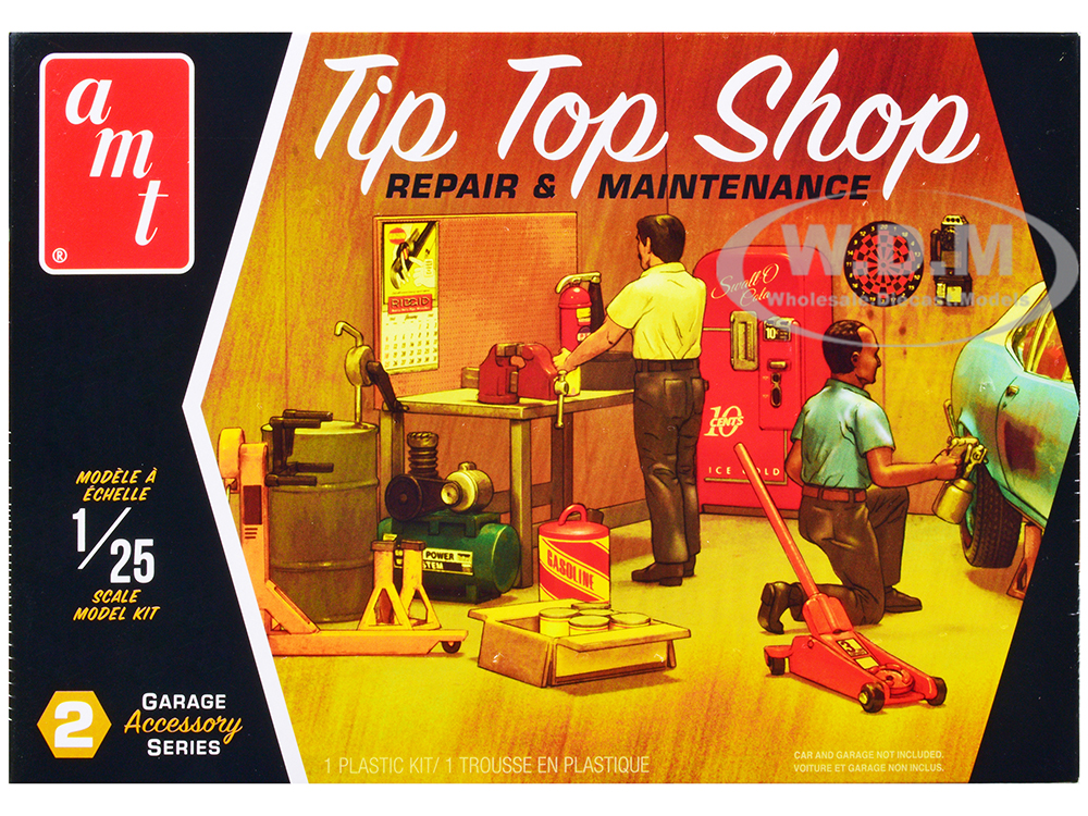 Skill 2 Model Kit Garage Accessory Set 2 with 2 Figures "Tip Top Shop" 1/25 Scale Model by AMT