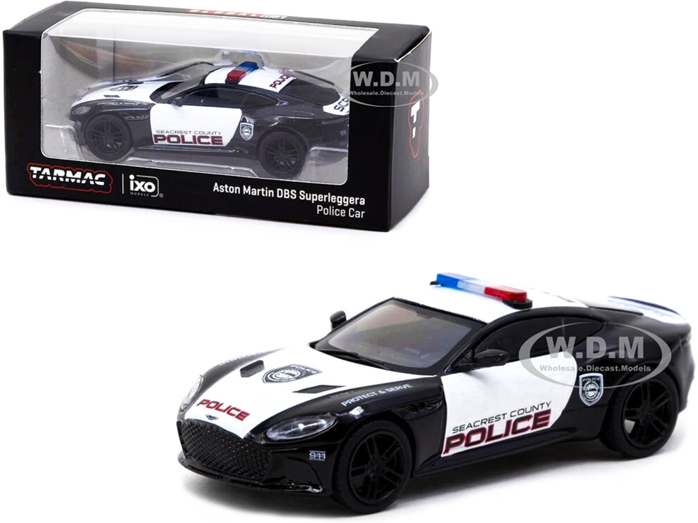 Aston Martin DBS Superleggera "Seacrest County Police" Black and White 1/64 Diecast Model Car by Tarmac Works