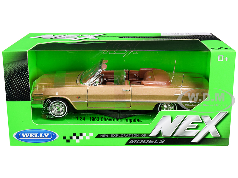 Image of 1963 Chevrolet Impala Convertible Gold "NEX Models" 1/24 Diecast Model Car by Welly
