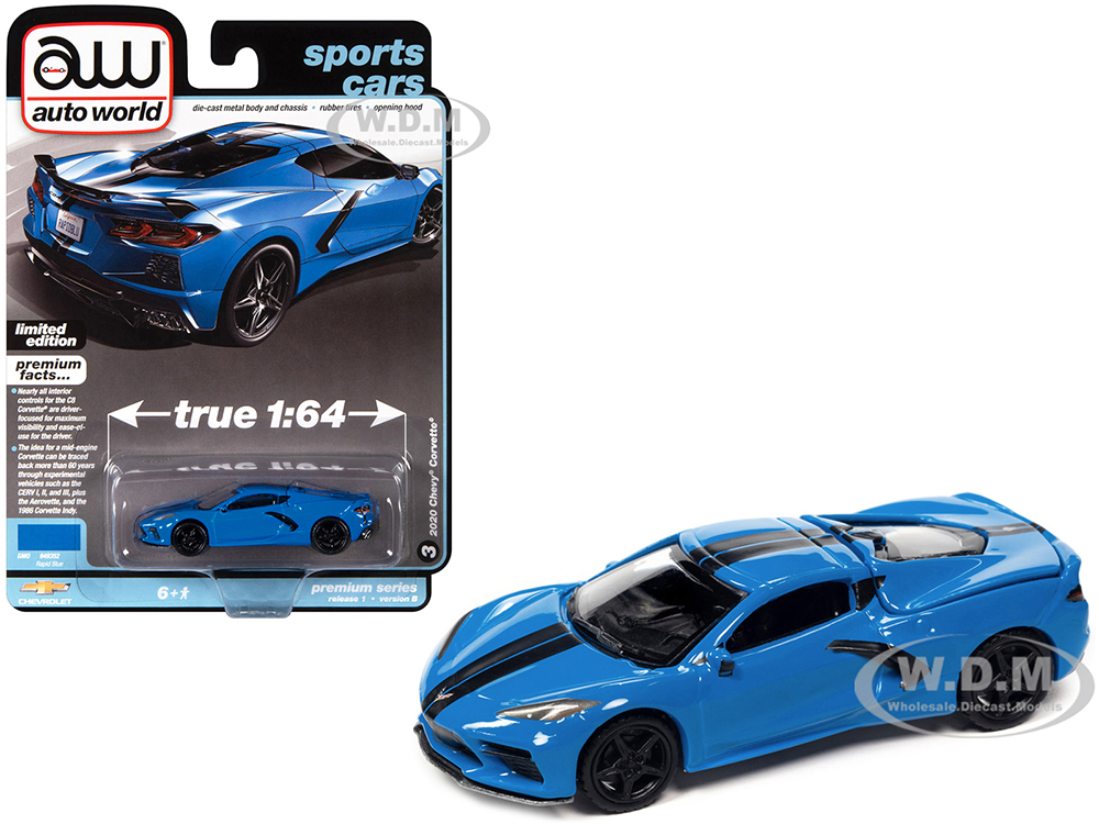 2020 Chevrolet Corvette Rapid Blue Sports Cars Limited Edition 1/64 Diecast Model Car by Auto World
