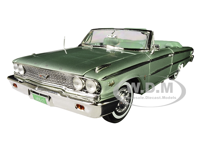 Image of 1963 Ford Galaxie 500 XL Open Convertible Silver Moss Green 1/18 Diecast Model Car by Sunstar