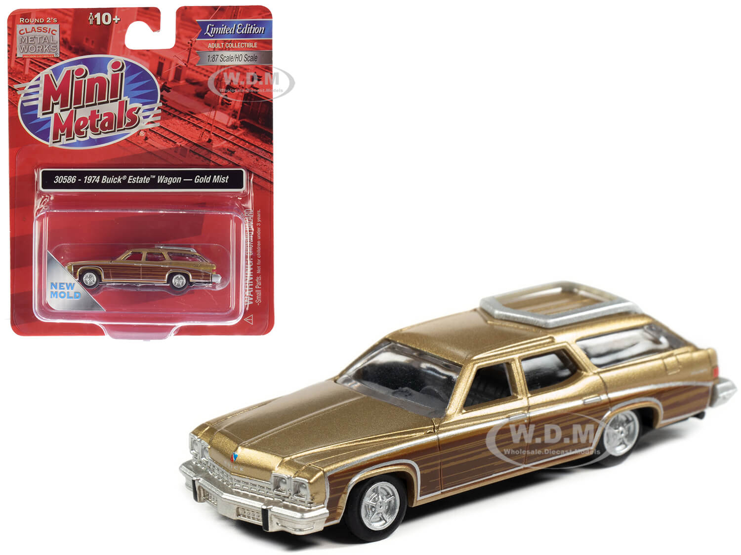 Image of 1974 Buick Estate Wagon Gold Mist Metallic with Woodgrain Sides 1/87 (HO) Scale Model Car by Classic Metal Works