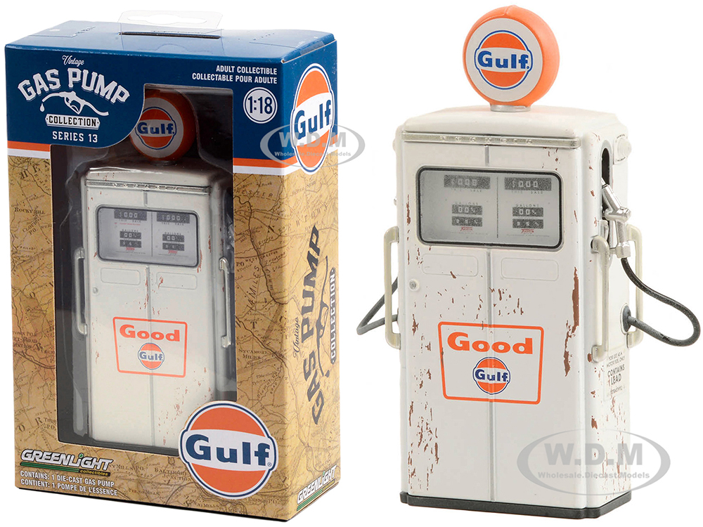 1954 Tokheim 350 Twin Gas Pump "Good Gulf - Gulf Oil" White (Weathered) "Vintage Gas Pumps" Series 13 1/18 Diecast Model by Greenlight