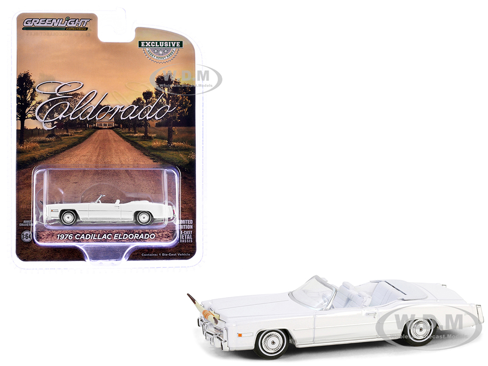 1976 Cadillac Eldorado Convertible White with White Interior and Bull Horns Hood Ornament "Hobby Exclusive" Series 1/64 Diecast Model Car by Greenlig