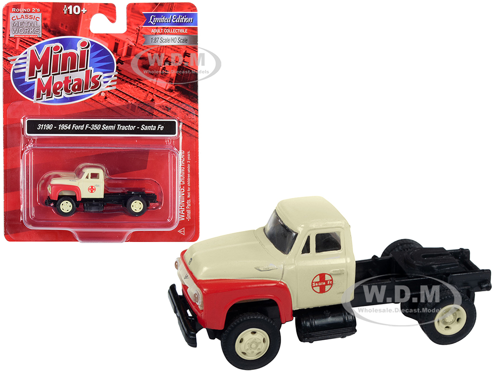 Image of 1954 Ford F-350 Semi Truck Tractor "Santa Fe" Cream and Red 1/87 (HO) Scale Model by Classic Metal Works