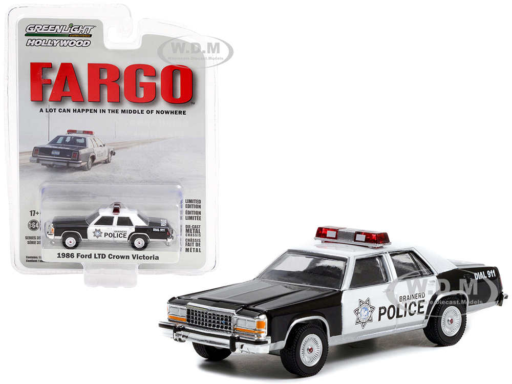 1986 Ford LTD Crown Victoria White and Black "Brainerd Police" (Minnesota) "Fargo" (1996) Movie "Hollywood Series" Release 35 1/64 Diecast Model Car