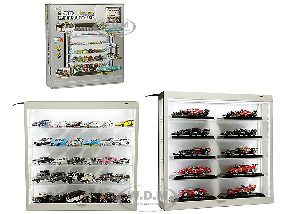 Showcase Wall Mount 5 Tier Display Case White with White Back Panel "Mijo Exclusives" for 1/64-1/43 Scale Models