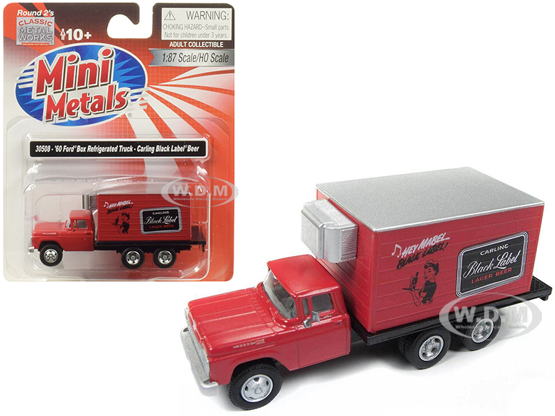 1960 Ford Box (reefer) Refrigerated Truck "carling Black Label Beer" Red 1/87 (ho) Scale Model By Classic Metal Works
