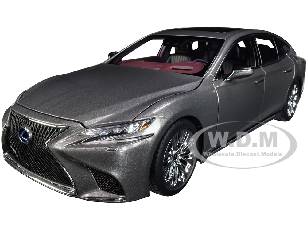 Lexus LS500h Manganese Luster Gray Metallic With Crimson And Black Interior 1/18 Model Car By Autoart